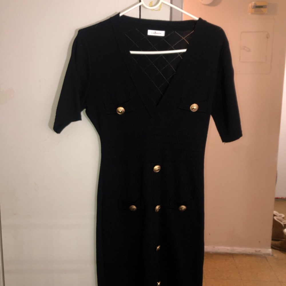 Black Dress with Gold Buttons